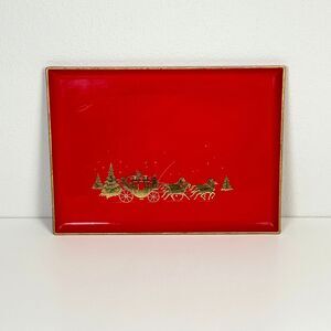 Vintage Otagiri Japan Red Lacquer Holiday Christmas ServingTray 80s